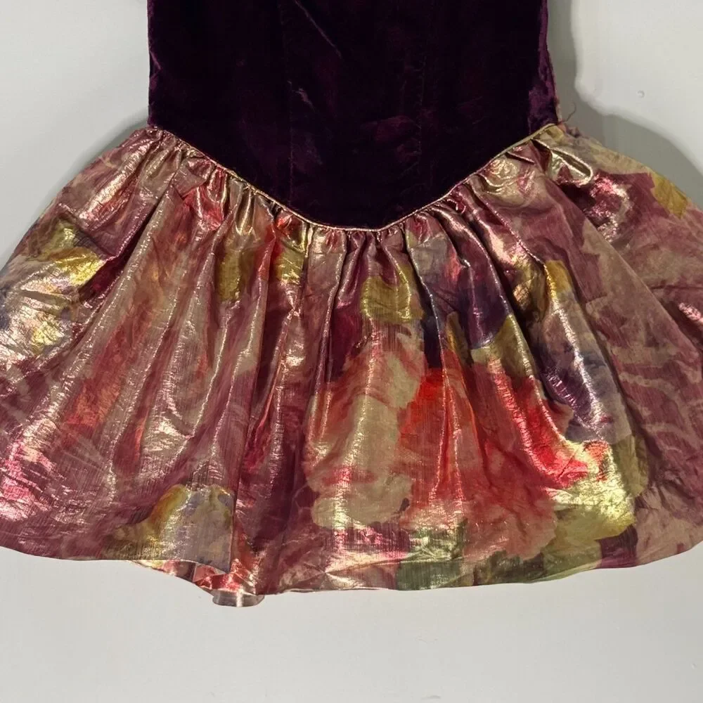 VTG Dorissa International Toddler Girls 4T Dress Burgundy Gold Bow Holiday